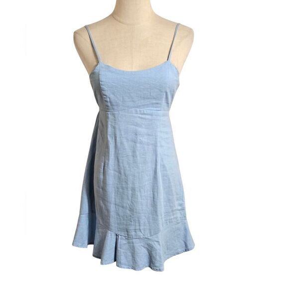 Love Tree Light Blue Linen Blend Spaghetti Strap Mini Dress - Picture 1 of 8